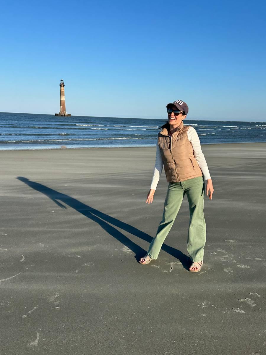 Ashley laughing on the beach