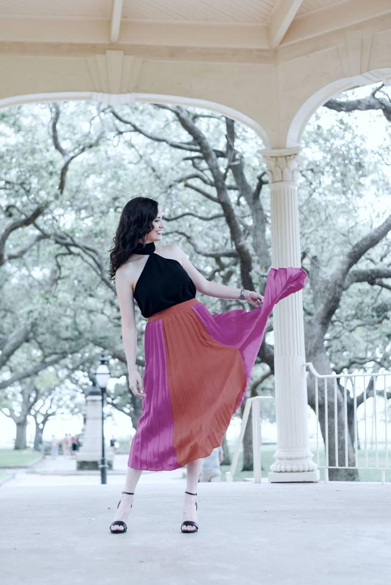 Ashley Thiesen dancing in a Charleston gazebo