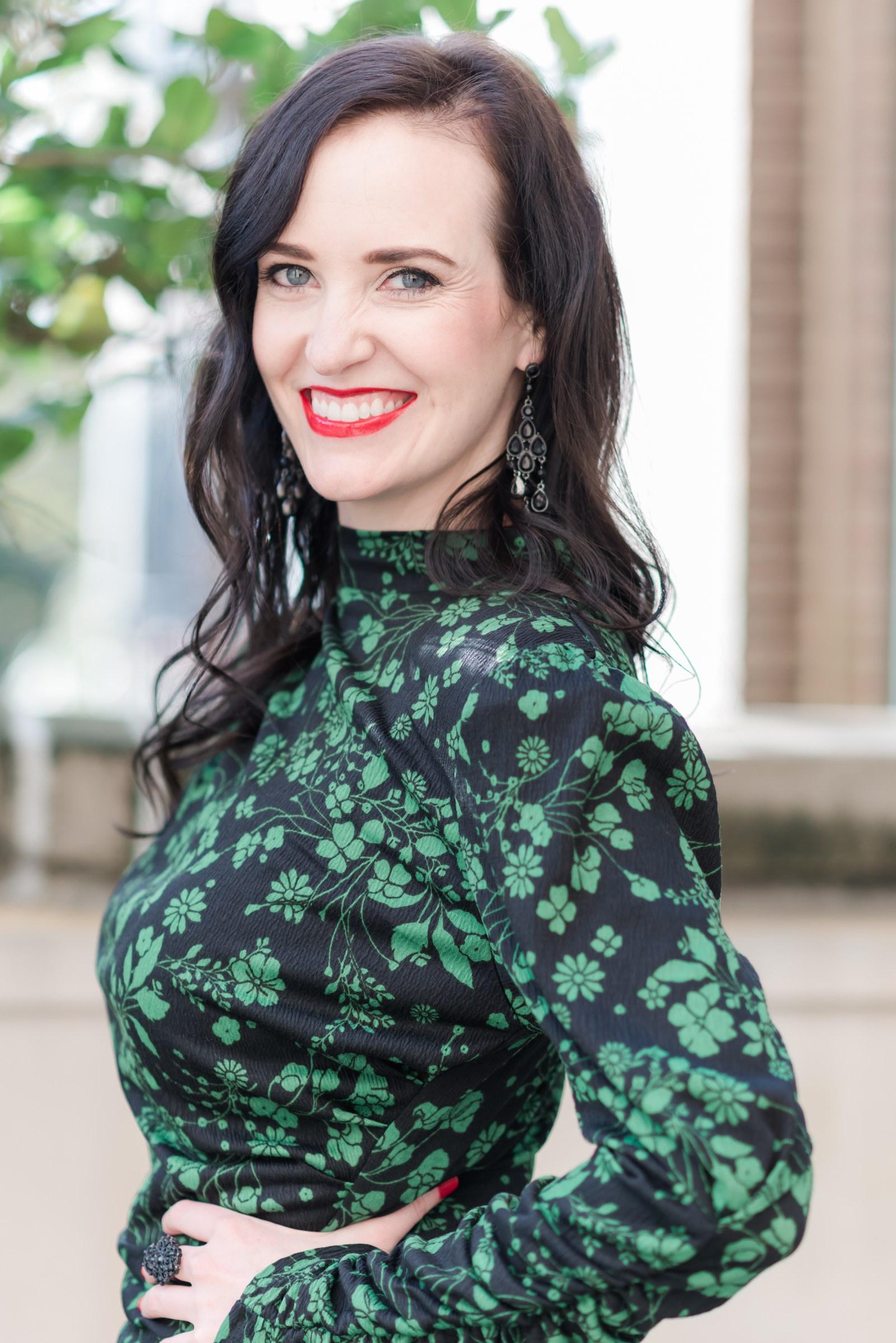Ashley Thiesen in a green floral top