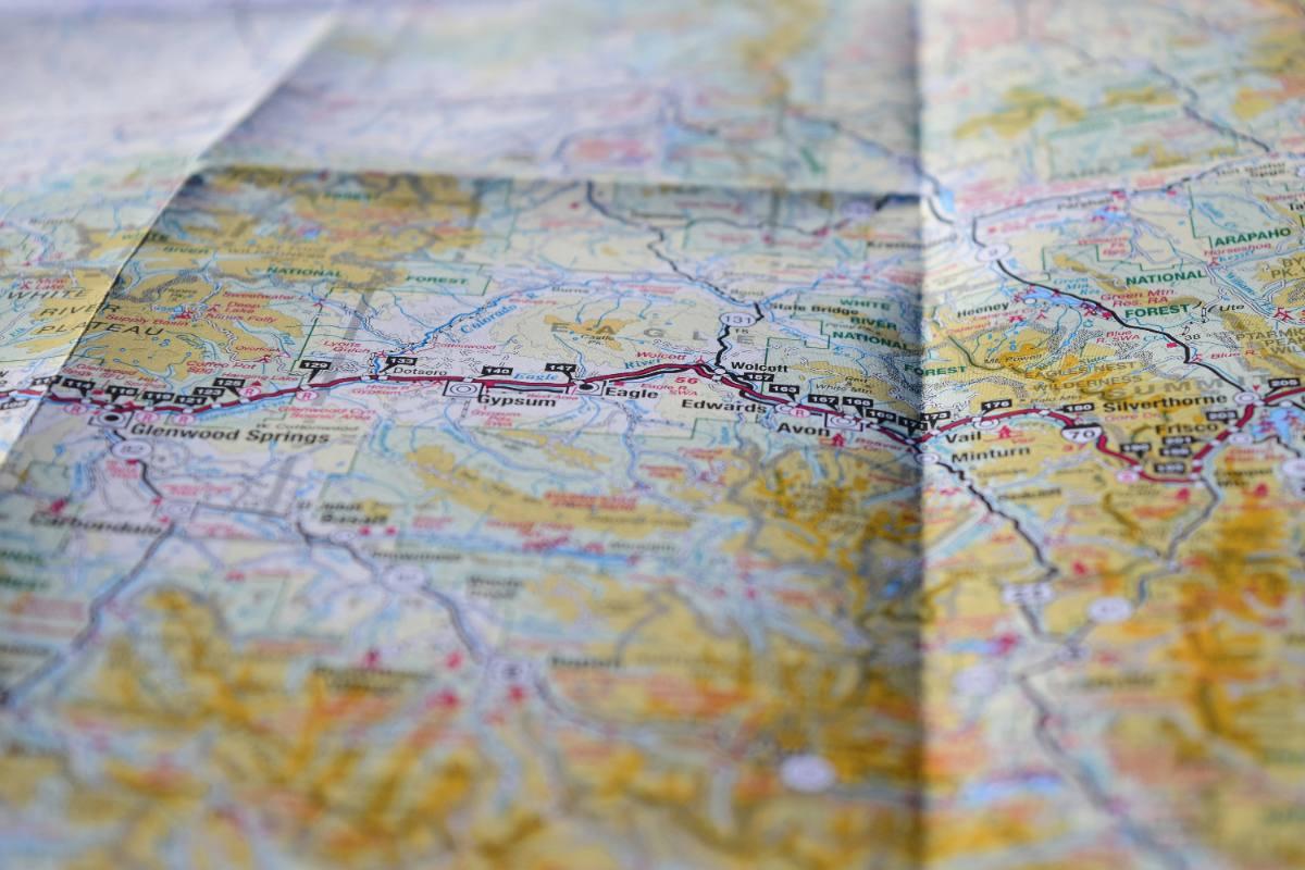 A folded paper road map